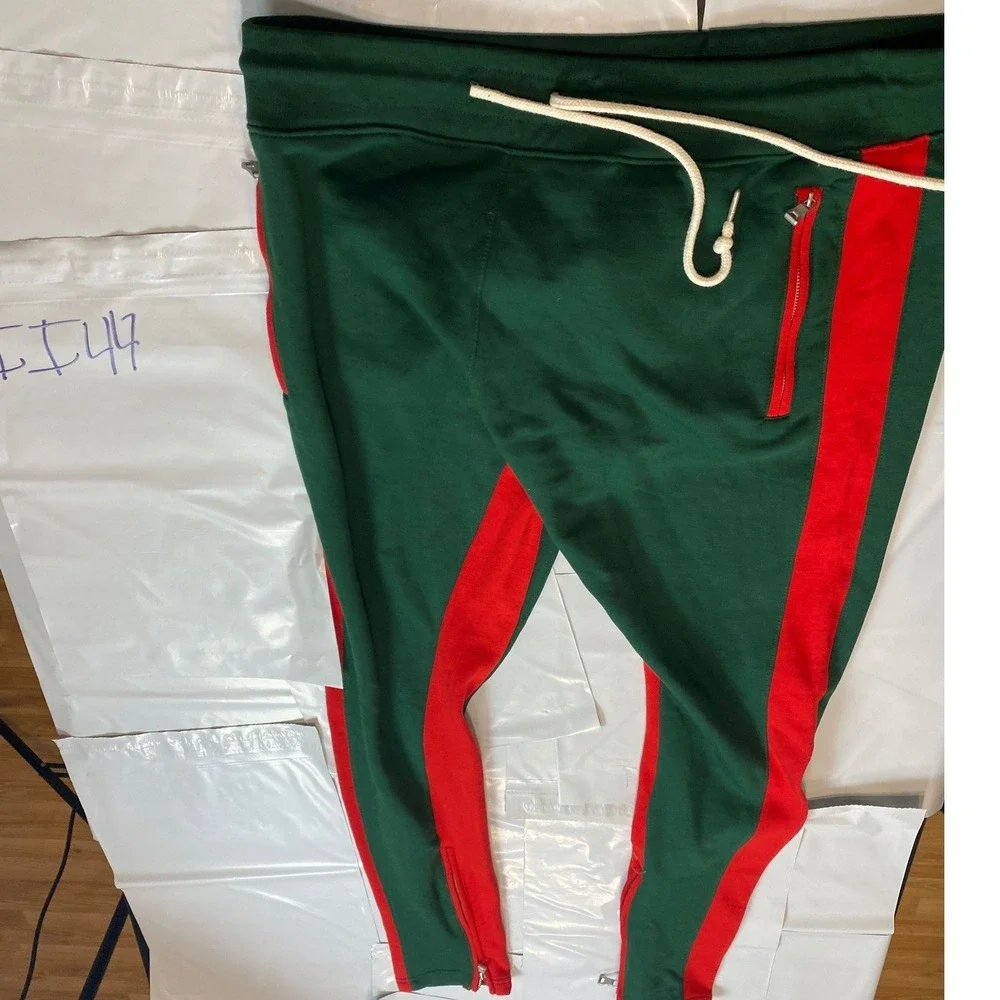 Jordan Craig Track Pants 2XL Green Red Stripe Joggers Zip Ankle Athletic - Picture 2 of 10